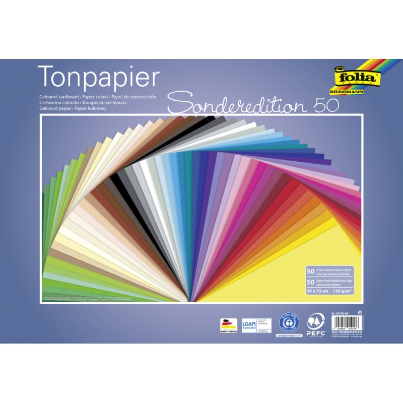 folia gekleurd papier speciale editie, 50×70 cm, 130 g/m², 50 kleuren