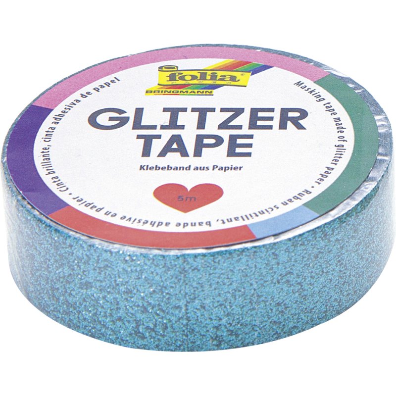 folia decoratie plakband glitter tape, turquoise, 15 mm × 5 m