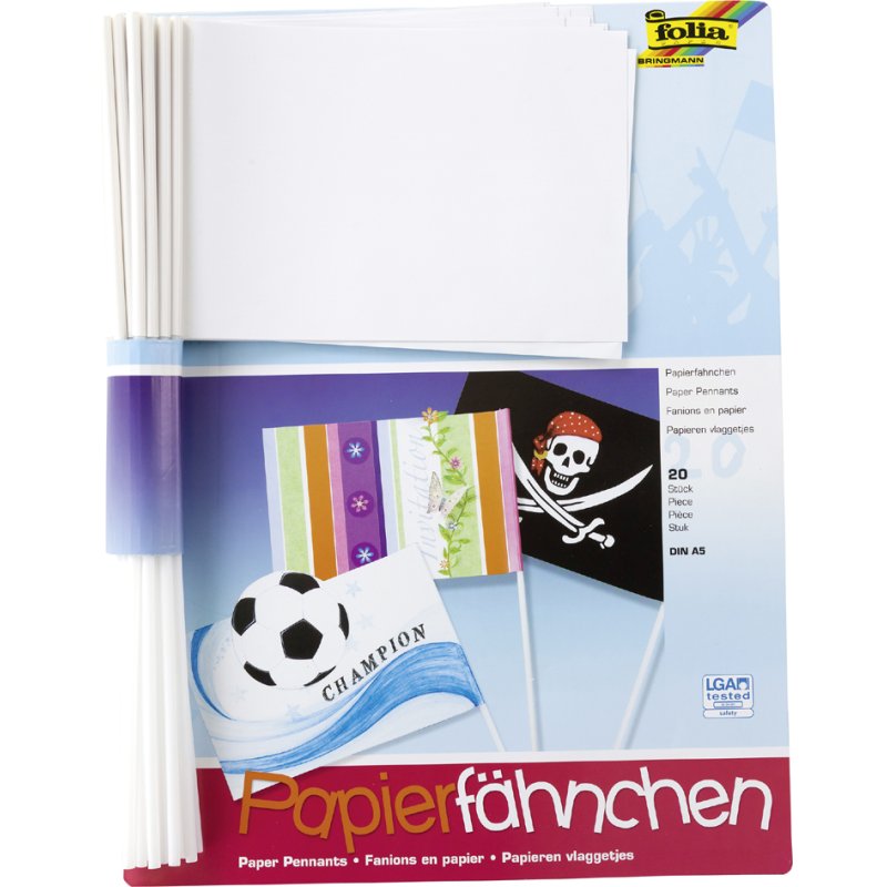 folia papieren vlaggetjes A5, wit, stoklengte 40 cm, 20 stuks