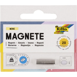 folia mini neodymium magneten, 6 mm × 1 mm, zilver, 20 stuks