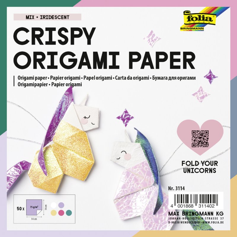 folia vouwpapier origami, iriserend met reliëf, 140×140 mm, 50 vel