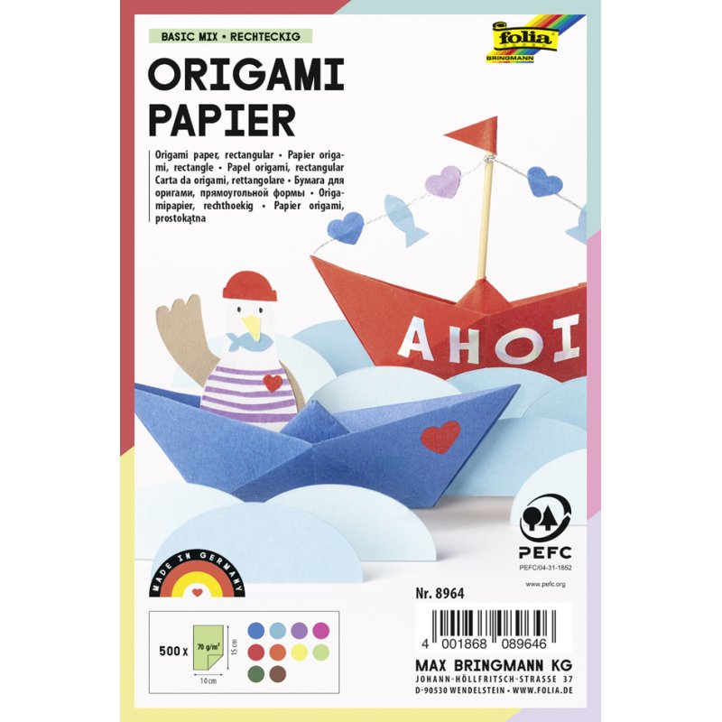 folia vouwpapier origami basic mix, rechthoekig, 100×150 mm, 10 kleuren, 500 vel