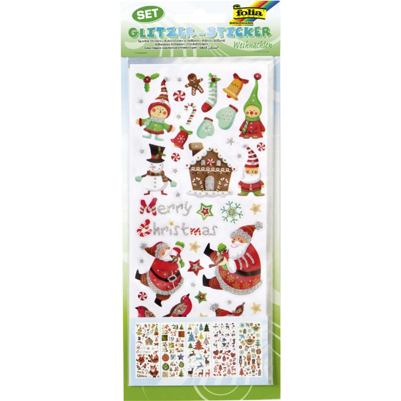 folia stickers de Noël pailletés, transparent, 100×230 mm, 255 pièces