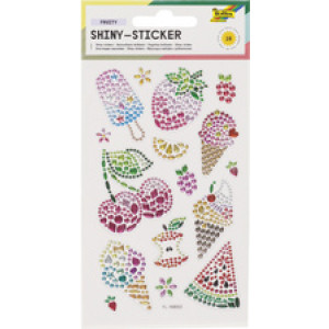 folia glanzende stickers Fruitig, folienstickers met strassteentjes, 100×160 mm, 16 stuks