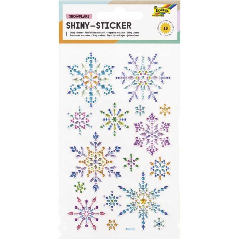folia kerst-stickers glanzende sneeuwvlokken, folie met strass, 100×160 mm, 16 stuks