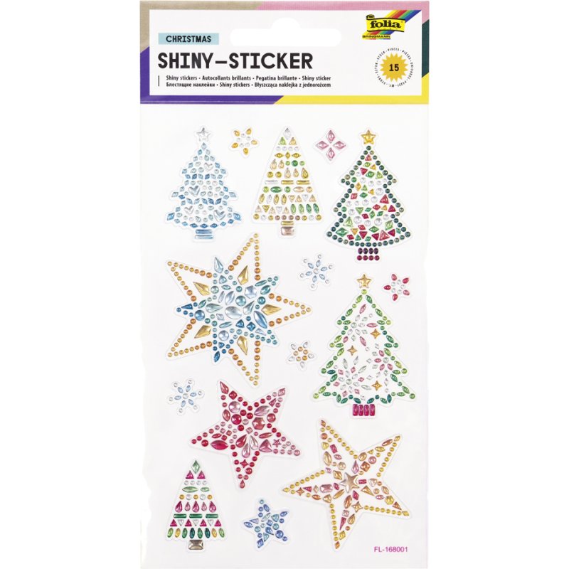 folia kerst-stickers glanzende sneeuwvlokken, folie met strass, 100×160 mm, 16 stuks