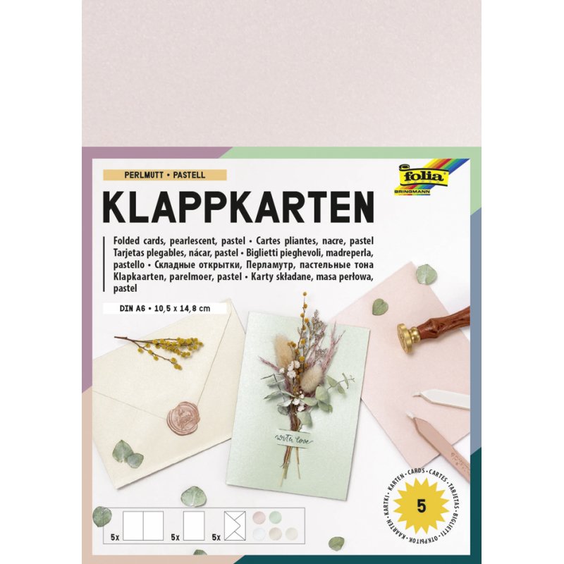 folia dubbelgevouwen kaarten set parelmoer pastel, 105×150 mm, 25 stuks