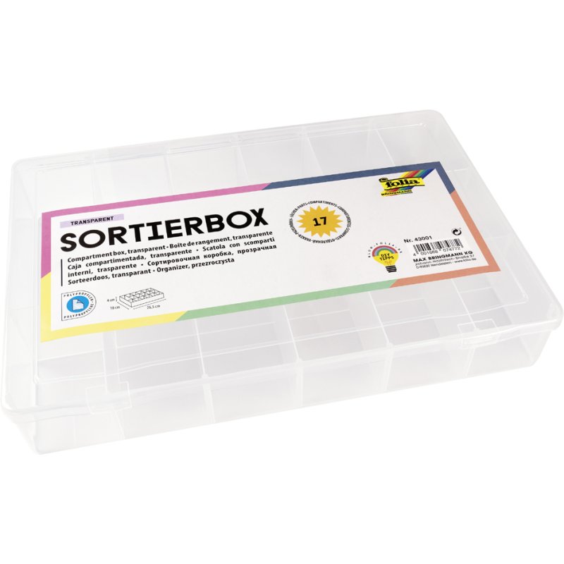 folia sorteerbox, PP, 17 vakken, transparant