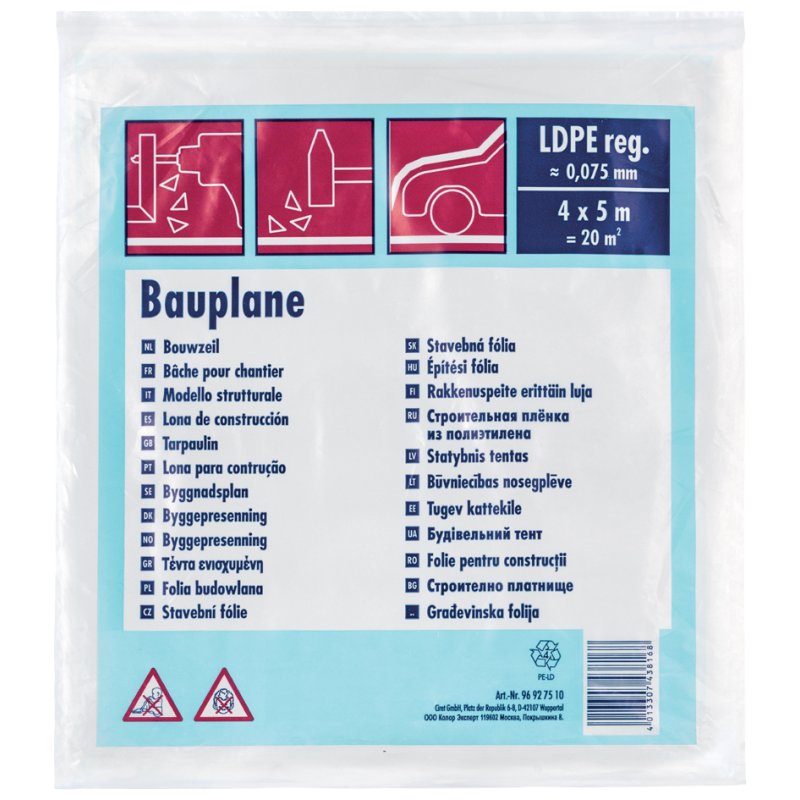 Westex bâche de construction, LDPE 75 micron, noir, 4 × 5 mètre