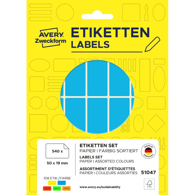 AVERY Zweckform étiquettes multifonctions, 50 × 19 mm, couleur, 540 pièces