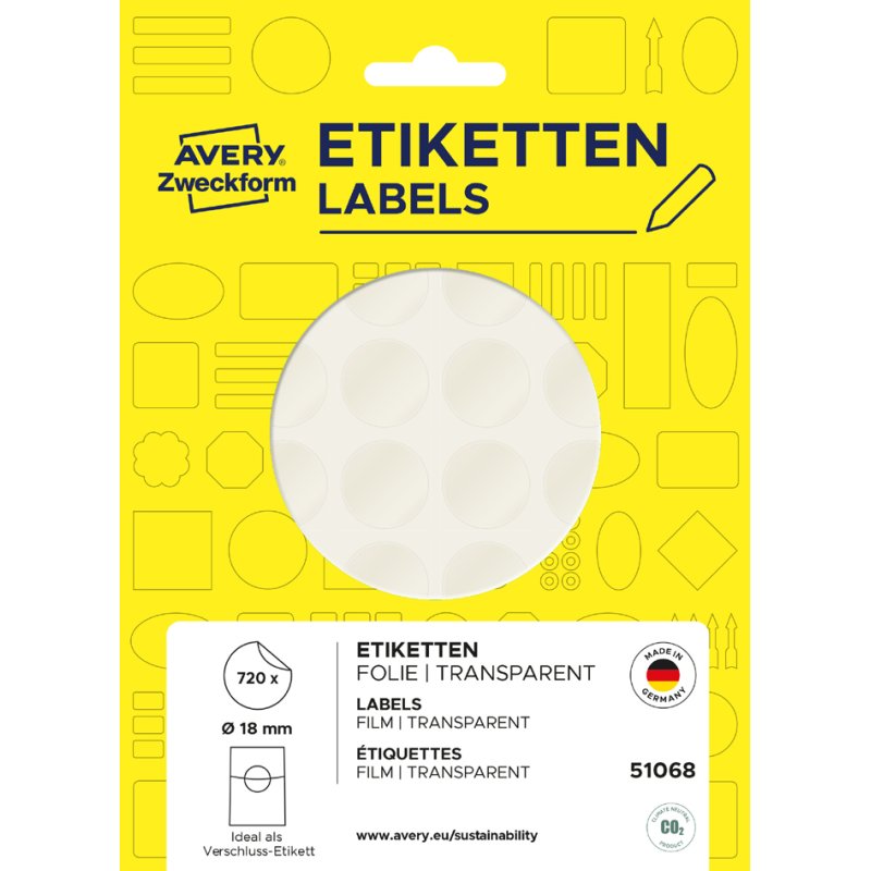AVERY Zweckform étiquettes de fermeture, transparent, 18 mm, 720 pièces