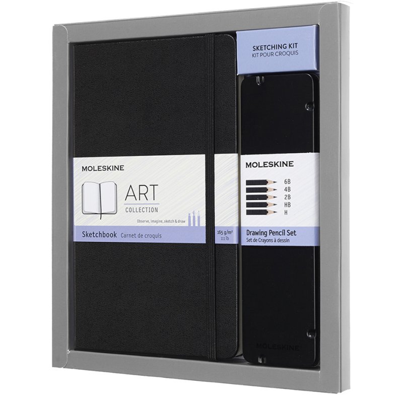 Moleskine schetsset A5, zwart, 130×210 mm, 52 vel, 5 potloden