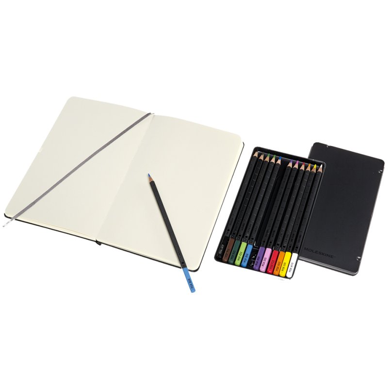 Moleskine set de croquis aquarelle, carnet A5 + 12 crayons, 52 feuilles