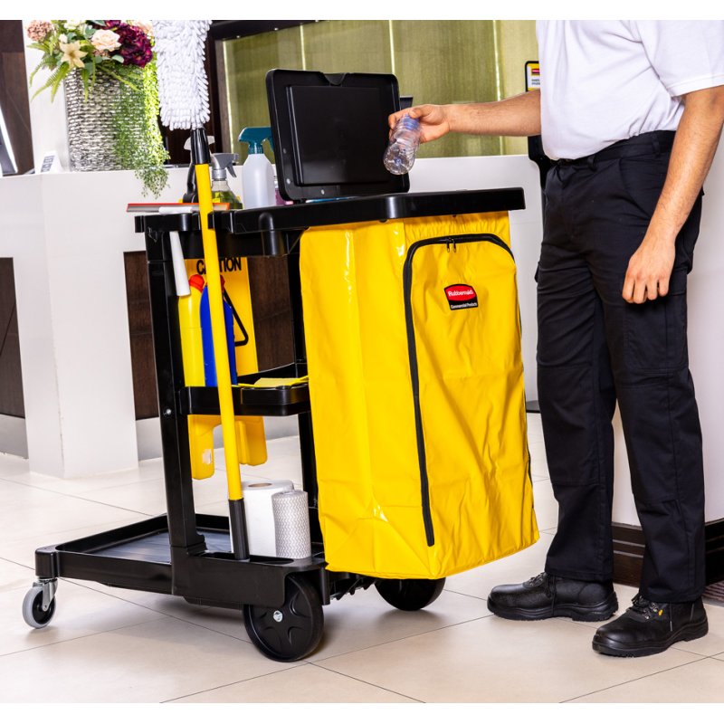 Rubbermaid chariot de concierge 1805985, plastique, 92 litres, noir