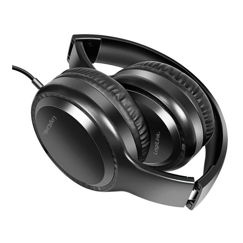 LogiLink stereo headset with microphone, black, foldable, 3.5 mm connection