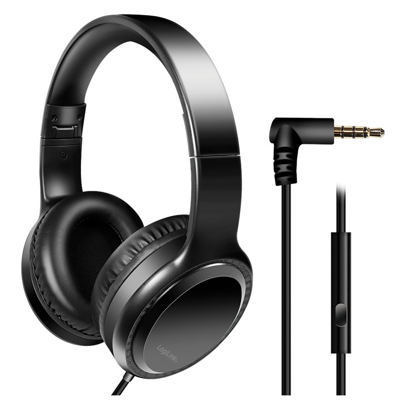 LogiLink stereo headset with microphone, black, foldable, 3.5 mm connection