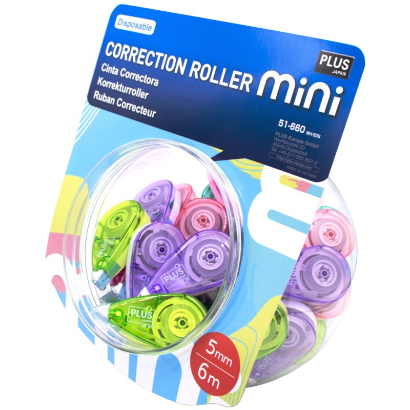 PLUS JAPAN correctieroller Mini Pastel Snoeppot, wegwerp, pastellkleuren, 5 mm × 6 m