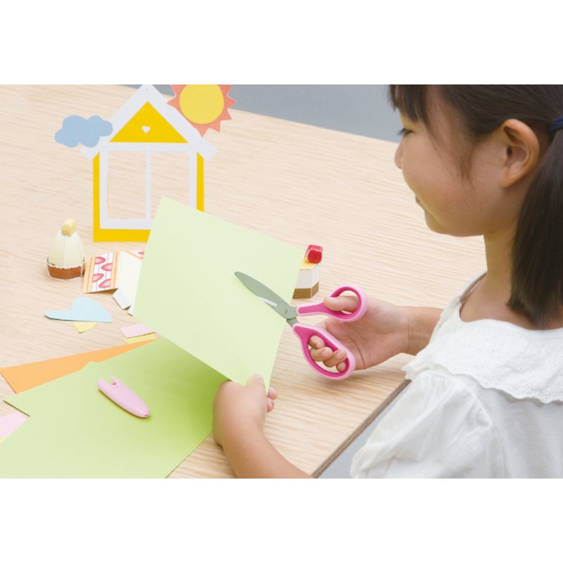 PLUS JAPAN kinderschaar FITCUTCURVE KIDS, gebogen, roze, 145 mm