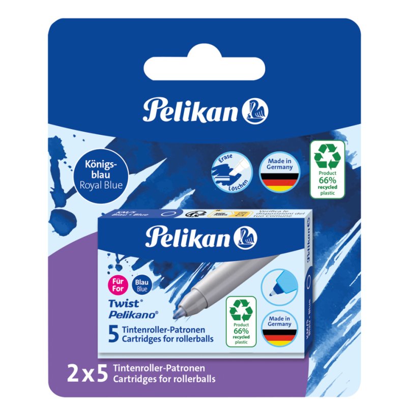 Pelikan cartouches de roller à encre eco Pelikano/Twist, bleu effaçable, 0,4 mm, 10 pièces