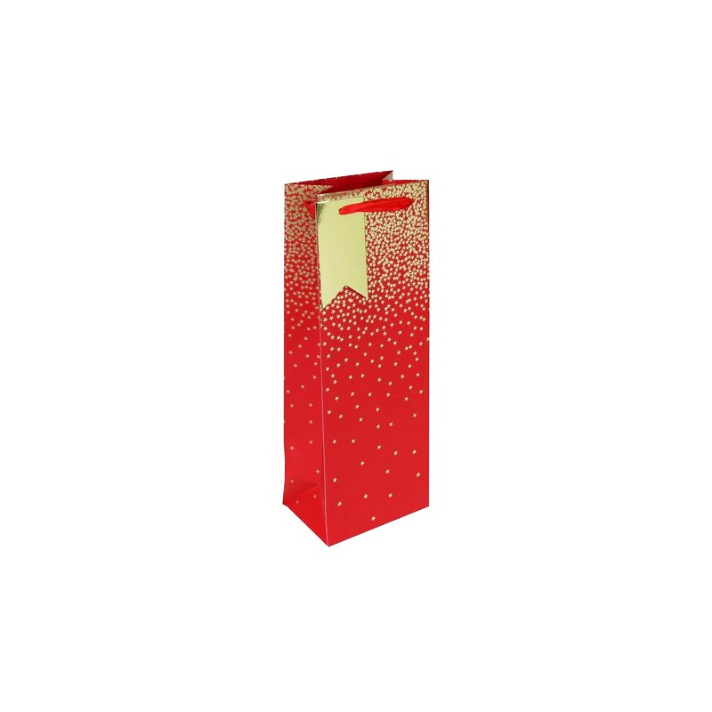 Clairefontaine Sachet cadeau Bouteille Noël Pluie d'Étoiles Rouge, 127×90×355 mm, papier couché 210 g/m²
