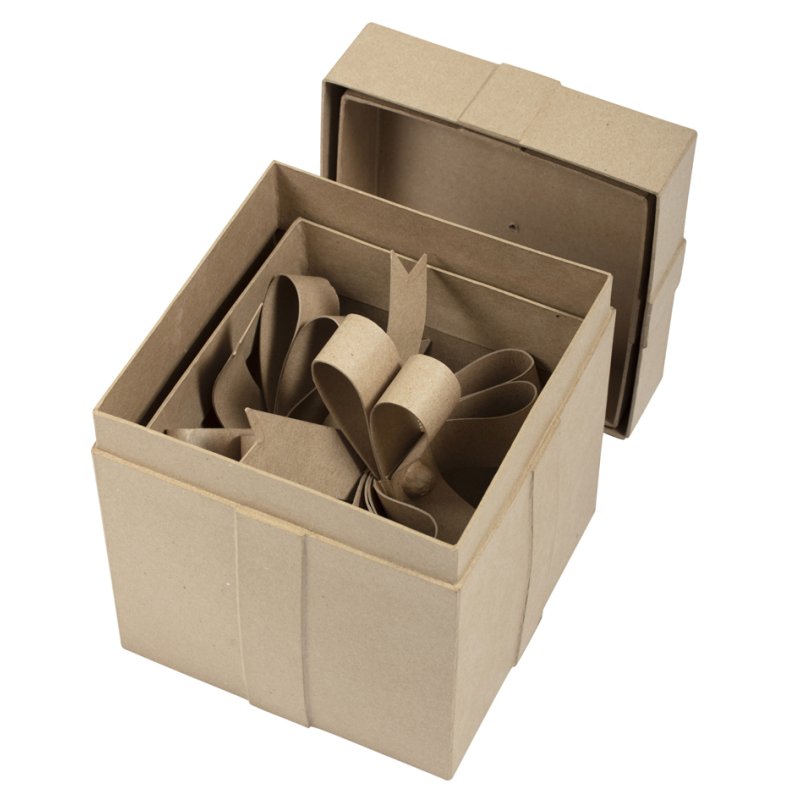 décopatch boîtes cadeaux papier-mâché carré, carton renforcé, set 2 pièces
