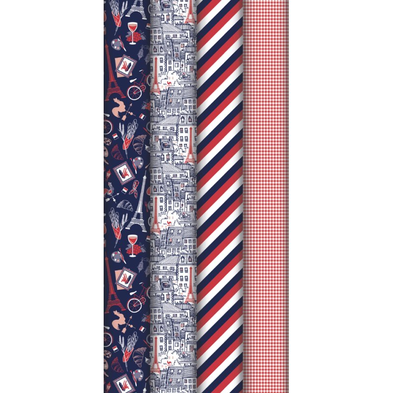 Clairefontaine papier cadeau Douce France, 4 motifs, 700 mm × 2,0 m, 30 rouleaux