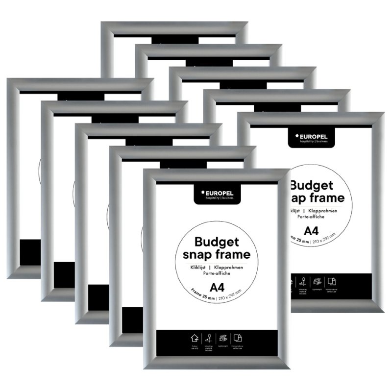 EUROPEL cadres à posters Budget A4, 25 mm, argent, 10 pièces