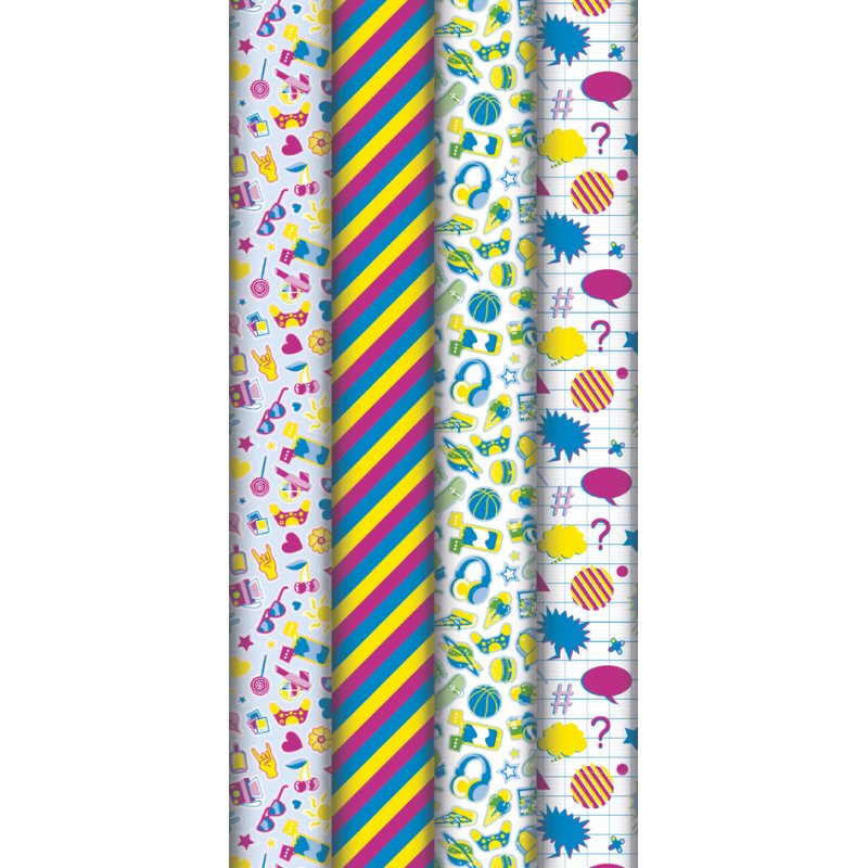 Clairefontaine papier cadeau Pep's boîte présentoir, 700 mm × 2,0 m, 4 motifs, 30 rouleaux