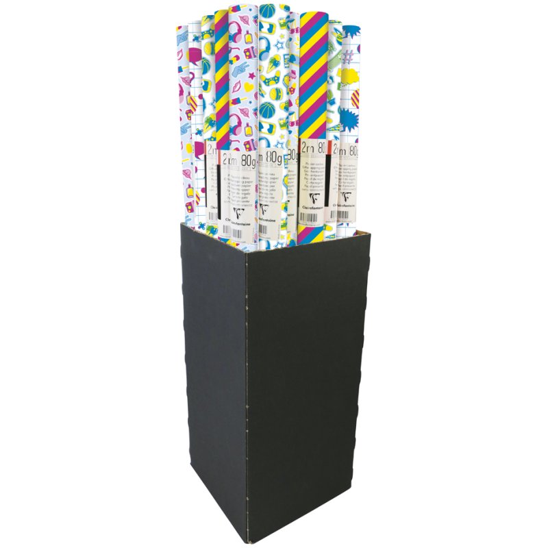 Clairefontaine papier cadeau Pep's boîte présentoir, 700 mm × 2,0 m, 4 motifs, 30 rouleaux