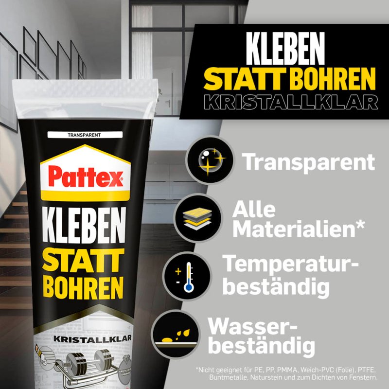 Pattex krachtige lijm Plakken in plaats van boren, kristalhelder, 90 g