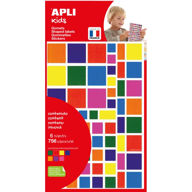 APLI Kids stickers hart, herbruikbaar, verschillende kleuren, 6 vel met 624 stuks