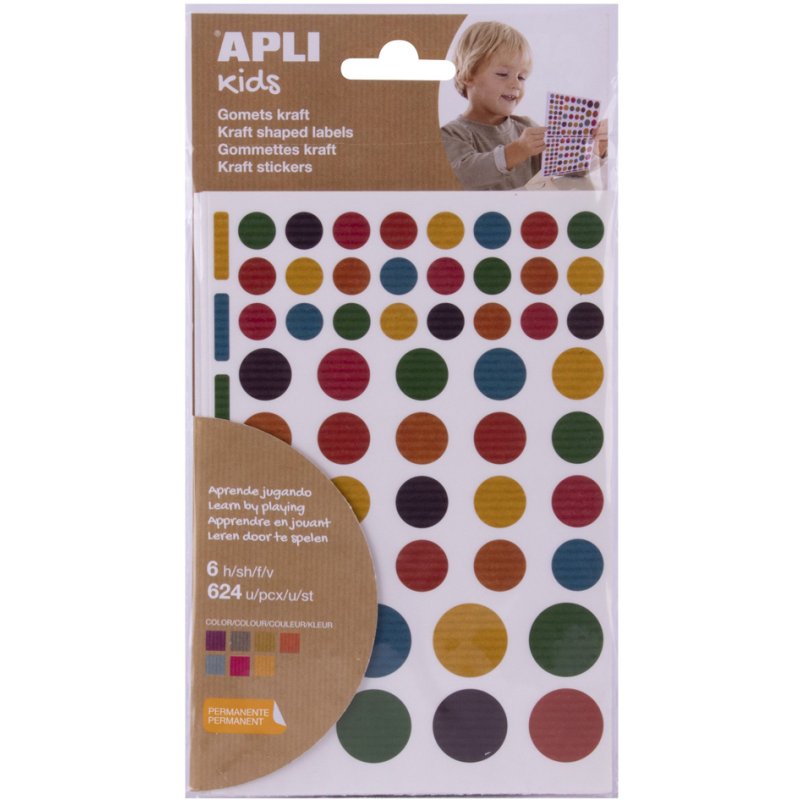 APLI Kids stickers rond, gekleurd papier, permanent, 624 stuks