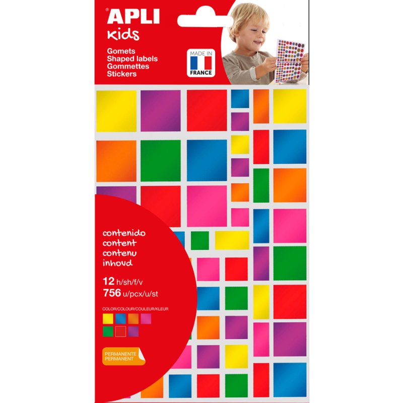 APLI Kids vierkante stickers, metallic kleuren, 756 stuks, 6 vellen