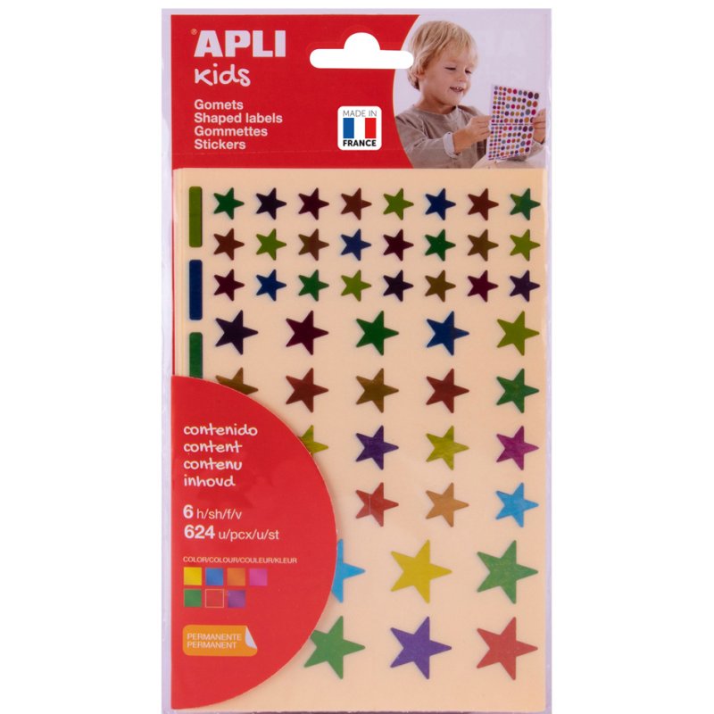 APLI Kids vierkante stickers, metallic kleuren, 756 stuks, 6 vellen