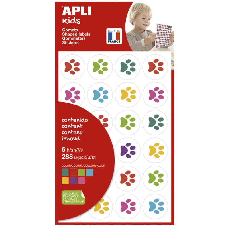 APLI Kids stickers kattenpootjes, afneembaar, gekleurd, 288 stuks