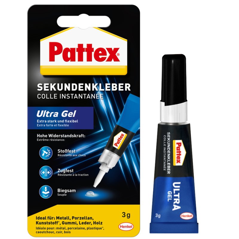 Pattex colle instantanée Ultra Gel, 3 g, ultra-résistant et flexible, sans solvant
