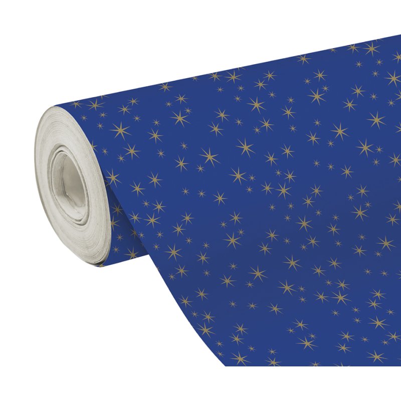 Clairefontaine papier cadeau noël Étoiles, bleu/or, 350 mm × 50 m