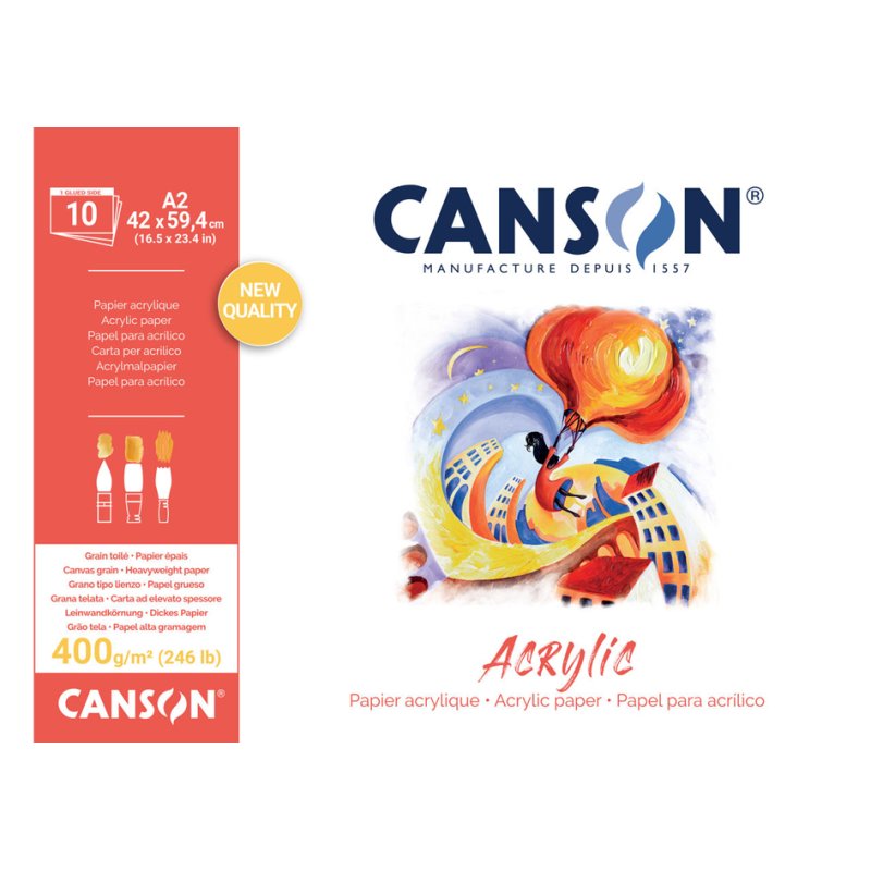 CANSON bloc de dessin acrylique, 420×594 mm, 400 g/m², 10 feuilles