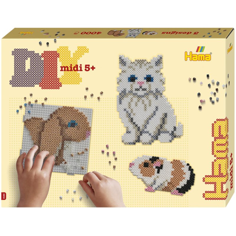Hama perles à repasser midi Animaux de compagnie, emballage cadeau, 5,0 mm, 4000 pièces