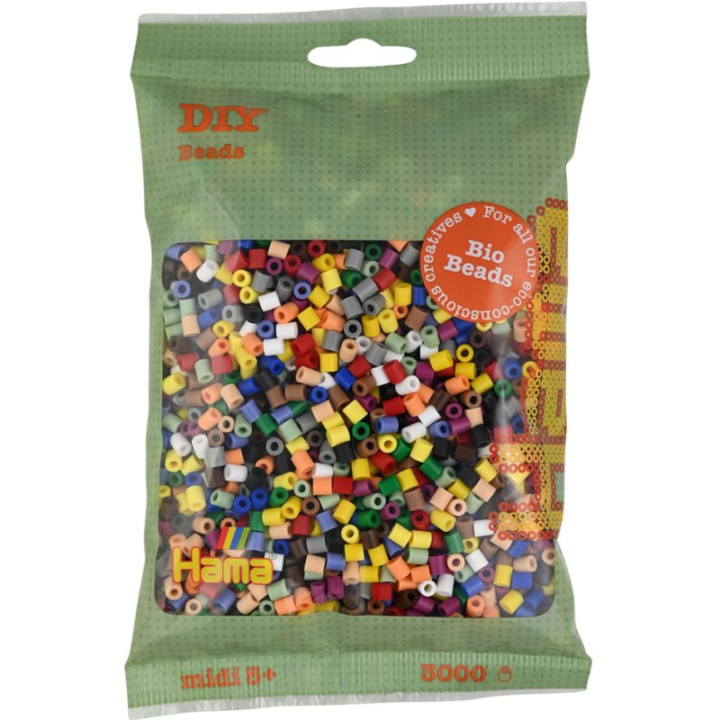 Hama perles à repasser midi bio, mélange de couleurs 15 couleurs, 3000 pièces
