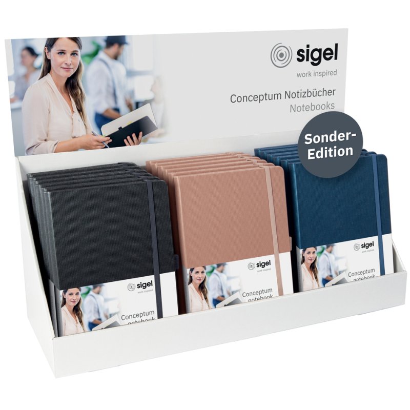Sigel Conceptum Metallic notitieboek A5 displayset, 21 notitieboeken, geruit en gelinieerd