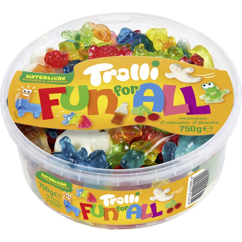 Trolli fruchtgummi FUN FOR ALL, kleurrijke mix, 750 g, runddose