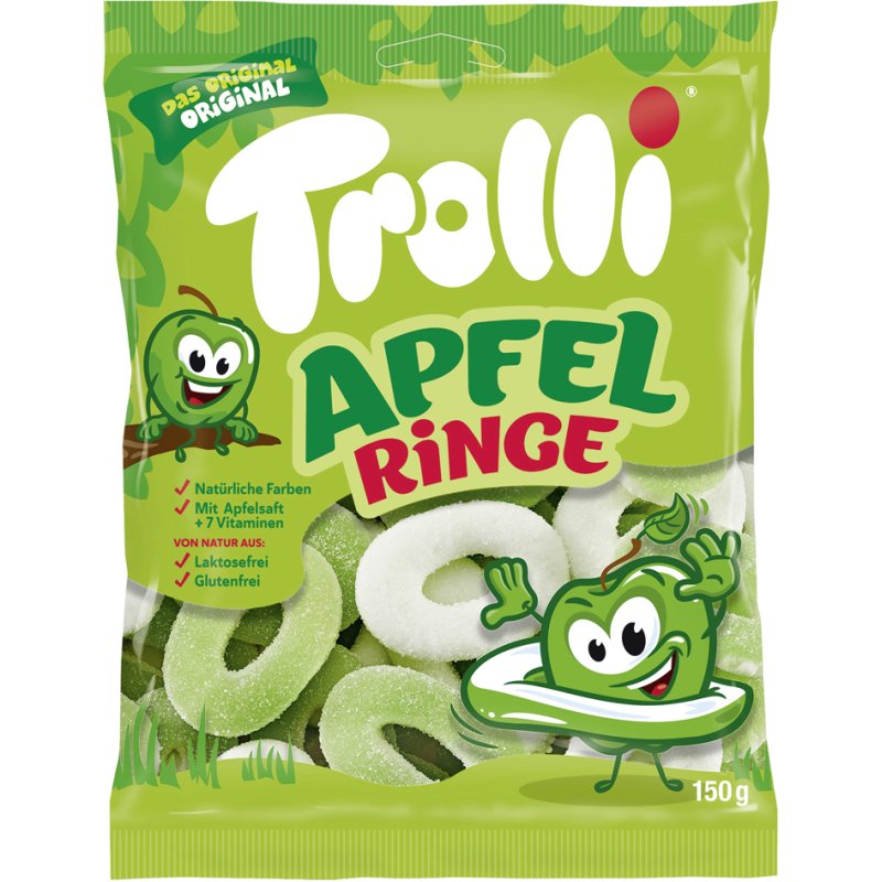Trolli appelringen fruithartjes, zure fruitgum, glutenvrij, 150 g