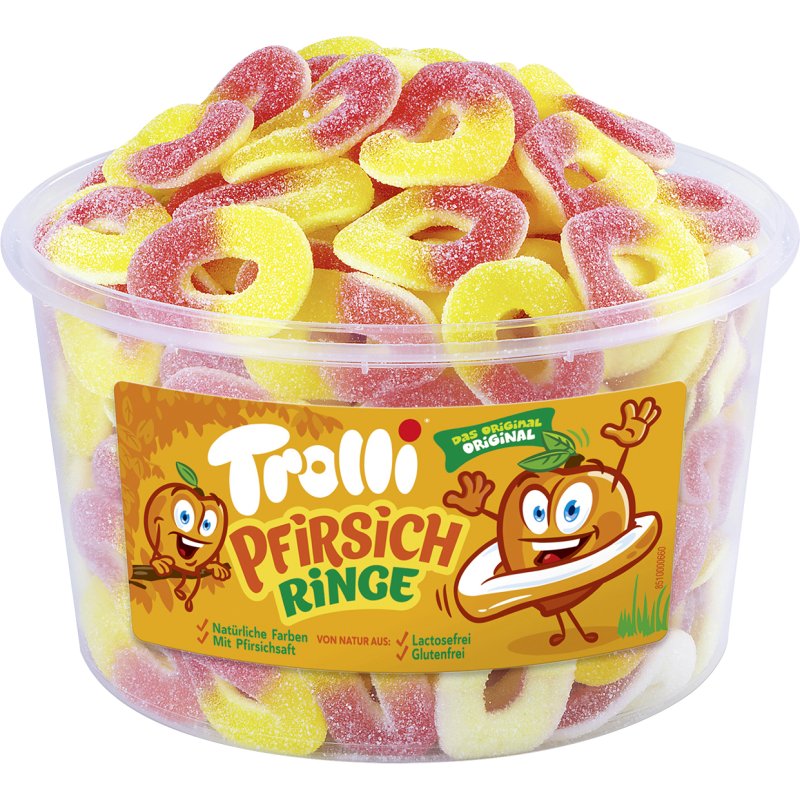 Trolli bagues de pêche gommes fruités, aigre, sans gluten, 1,2 kg boîte