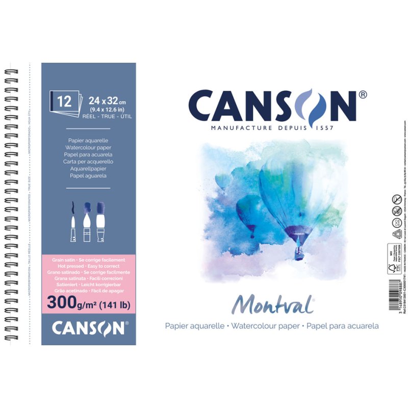 CANSON bloc aquarelle Montval, blanc, 240×320 mm, 300 g, 12 feuilles