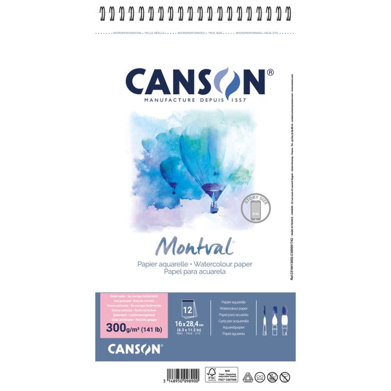 CANSON bloc aquarelle Montval, blanc, 240×320 mm, 300 g, 12 feuilles