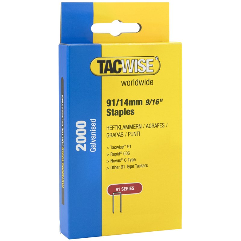 TACWISE agrafes à dos fin 91/14 mm, zinguées, 2000 pièces
