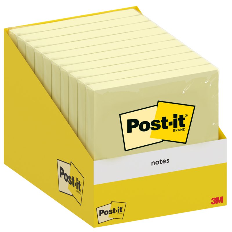 Post-it Notes adhésives, 127×76 mm, jaune, 100 feuilles par bloc