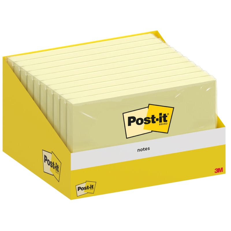 Post-it Notes adhésives, 127×76 mm, jaune, 100 feuilles par bloc