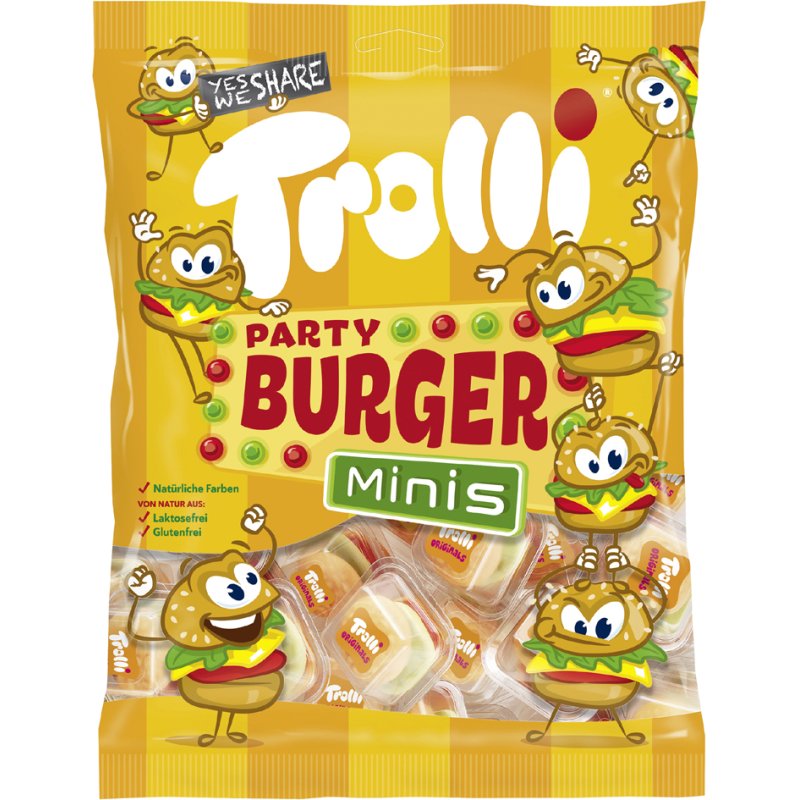 Trolli Mini Burger mélange de fruits, emballage individuel, sans gluten, 170g